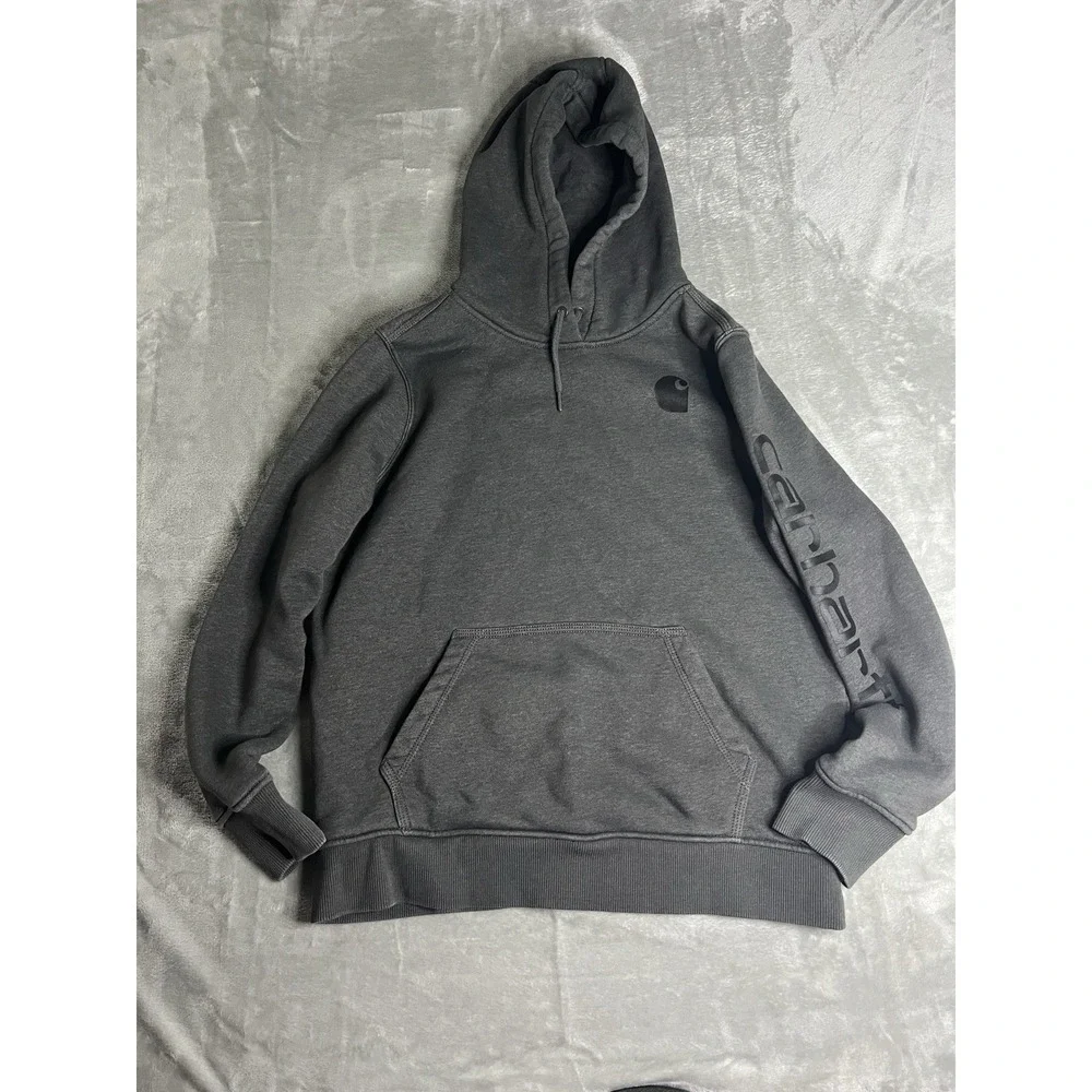 Carhartt Girls Sweatshirt L 12/14 Youth Gray Relaxed Fit Hoodie Logo Sleeve